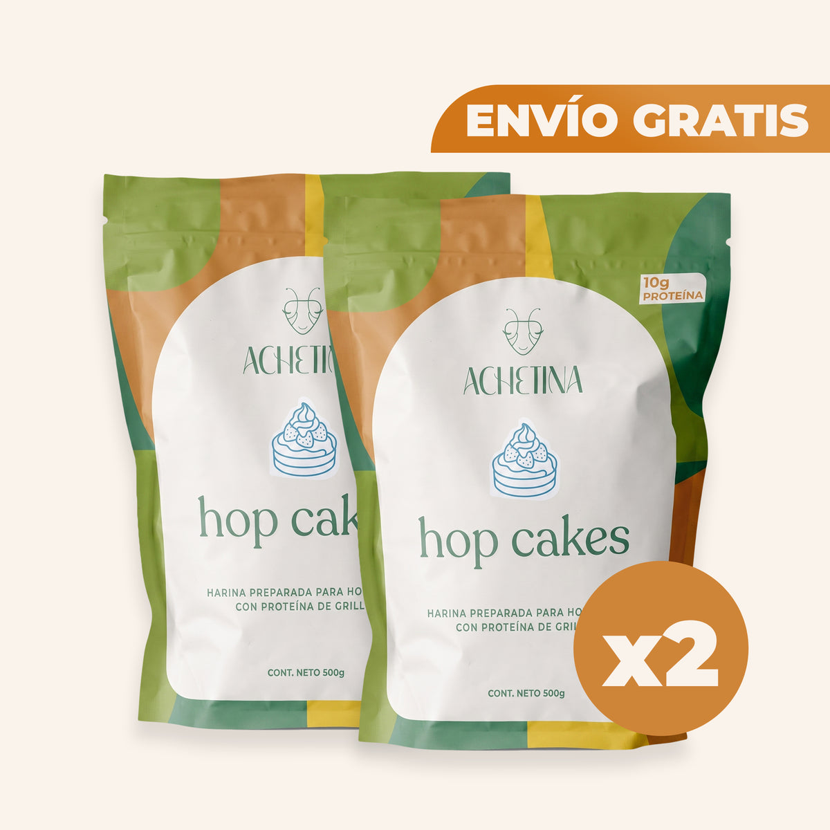 Duo Hop Cakes Achetina (2 Bolsas) – Harina con Proteína de Grillo + Envío Gratis